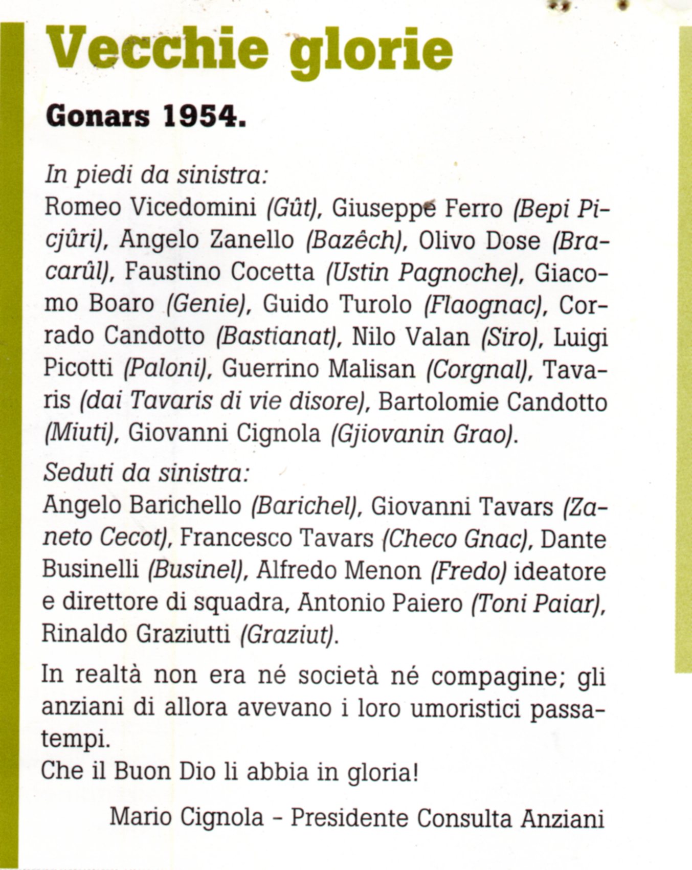 Gonars primi anni 50 Vecchie glorie Gonaresi tutti i nomi B